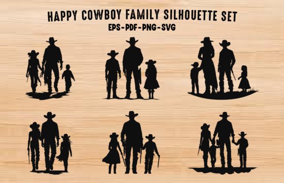 A Cowboy Family Silhouettes Clipart Set