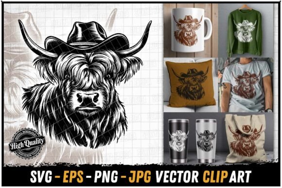 Cowboy Hat Portrait of Highland Cow SVG Review