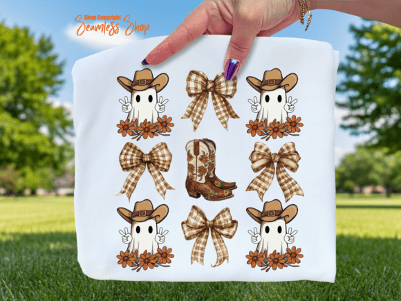 Halloween Coquette Bow Cowboy Ghost Png: A Spooky Charm for Embroidery Projects
