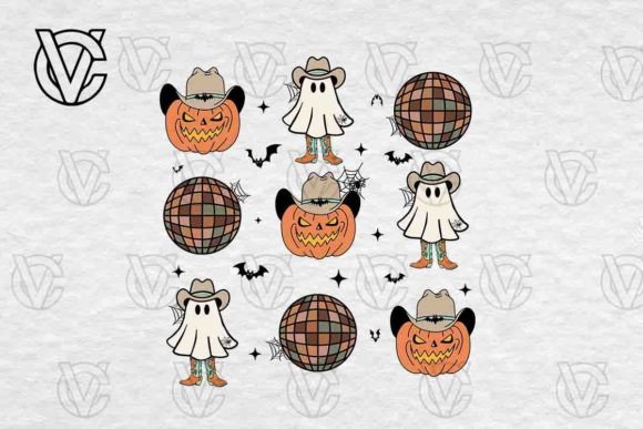 Western Halloween Ghost, Pumpkin PNG for Real Embroidery Projects